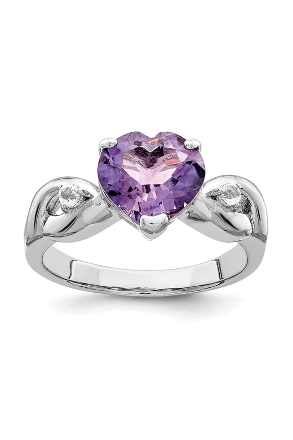925 Sterling Silver Lavender Gemstone Heart Ring Size 8