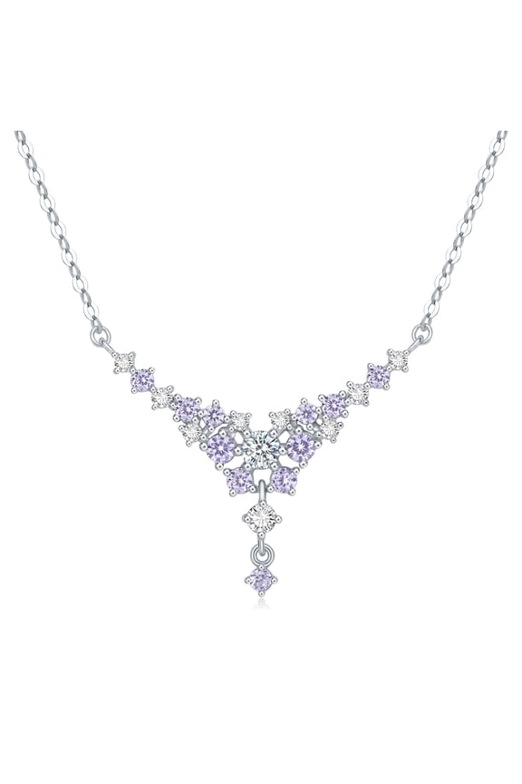 925 Sterling Silver Lavender Nebula Cluster Drop Necklace - Cubic Zirconia Star Bid Necklace Minimalist Clavicle Chain for Women 16-18inch