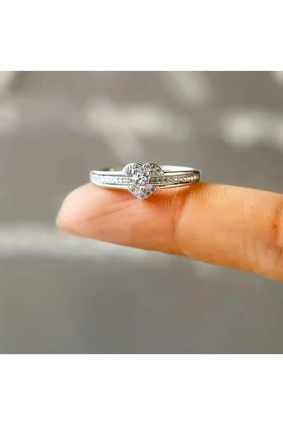 925 Sterling Silver Layered Heart Design Micro Set Zircon Women's Diamond Ring Light Luxury Sweet Heart shaped Diamond Ring Gift for Best Friend and Girlfriend
