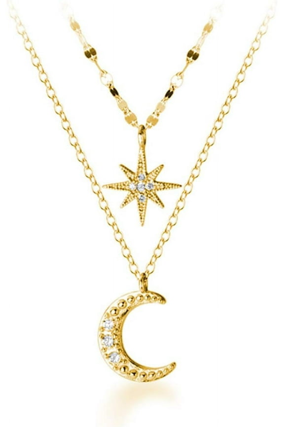 925 Sterling Silver Layered Necklace Chain Star Moon Choker Necklace for Women Layering Chain Choker