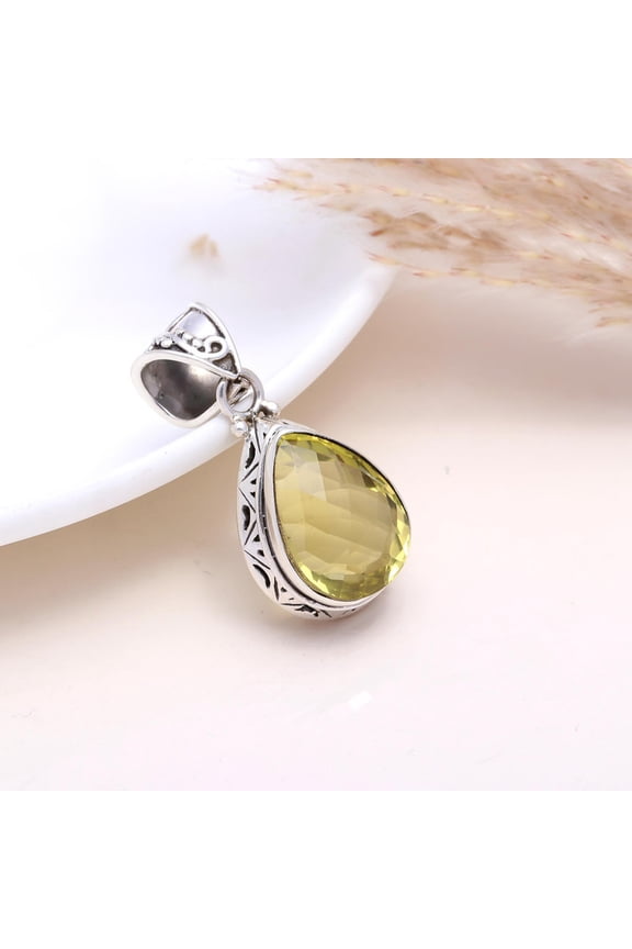 925 Sterling Silver Lemon Quartz Pendant | Handmade Teardrop Gemstone Necklace | Boho Silver Jewelry Gift for Women