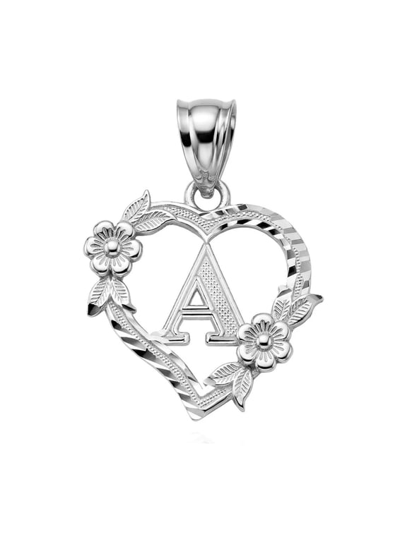 925 Sterling Silver Letter Initial Flower Heart Monogram Pendant Initial A (PENDANT ONLY)