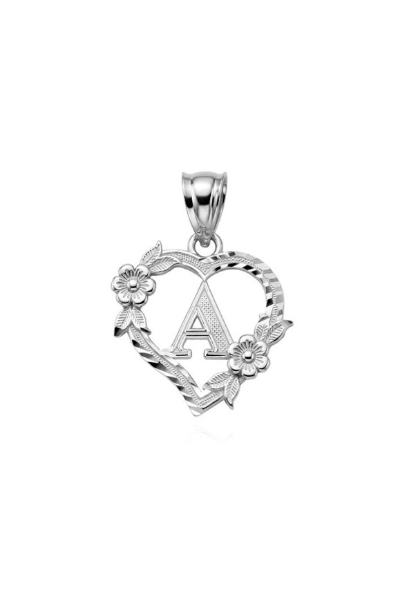 925 Sterling Silver Letter "A-Z" Initial Flower Heart Monogram Initial A (PENDANT ONLY)