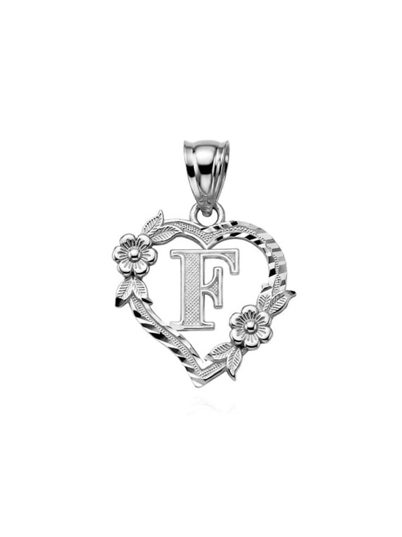 925 Sterling Silver Letter Initial Flower Heart Monogram Pendant Initial F (PENDANT ONLY)