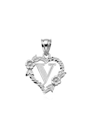 925 Sterling Silver Letter "A-Z" Initial Flower Heart Monogram Initial V (20 INCHES)