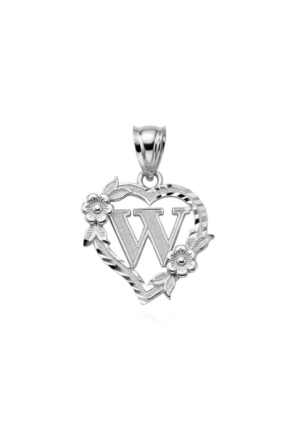 925 Sterling Silver Letter "A-Z" Initial Flower Heart Monogram Initial W (18 INCHES)