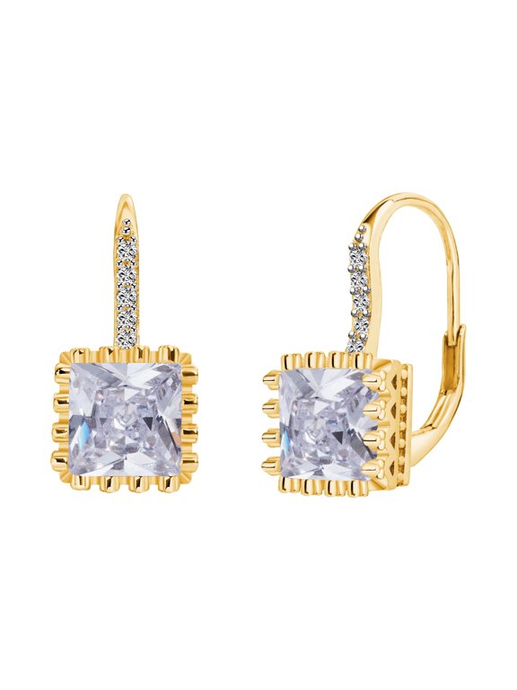 925 Sterling Silver Lever Back Earrings with Princess Cut Cubic Zirconia for Women