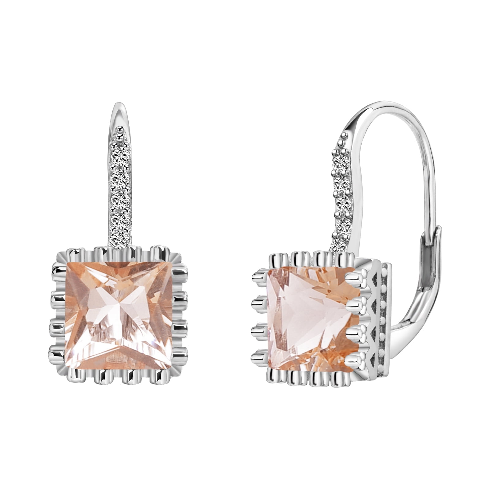 925 Sterling Silver Lever Back Earrings with Princess Cut Cubic Zirconia for Women