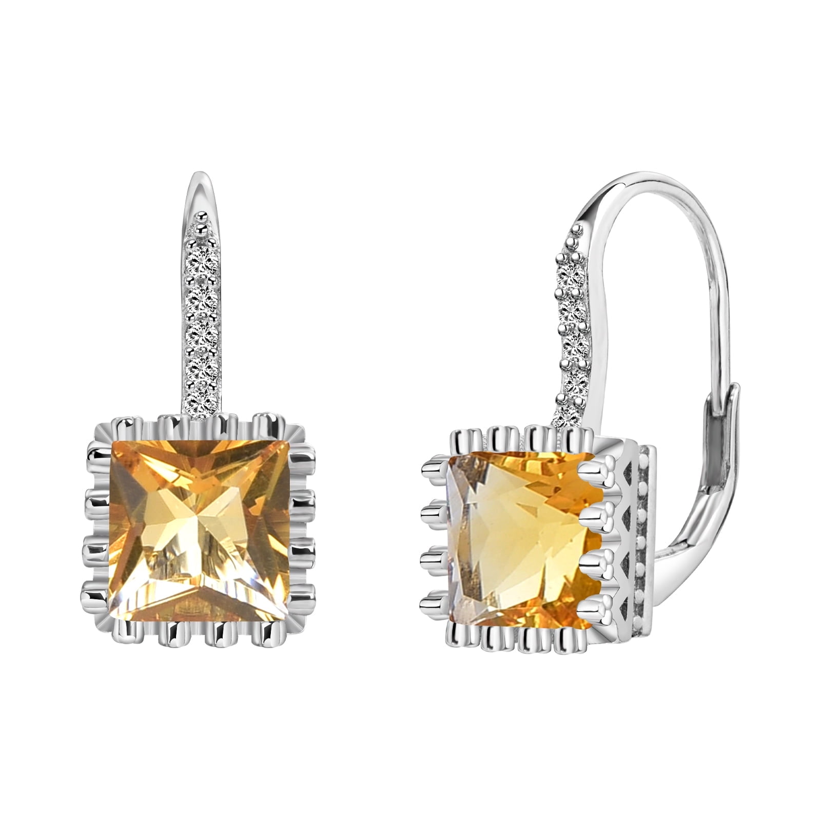 925 Sterling Silver Lever Back Earrings with Princess Cut Cubic Zirconia for Women