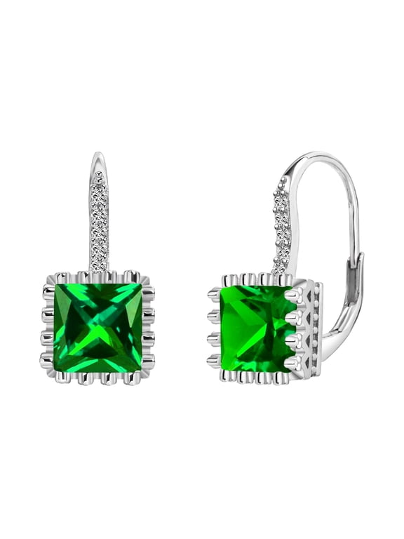 925 Sterling Silver Lever Back Earrings with Princess Cut Cubic Zirconia for Women