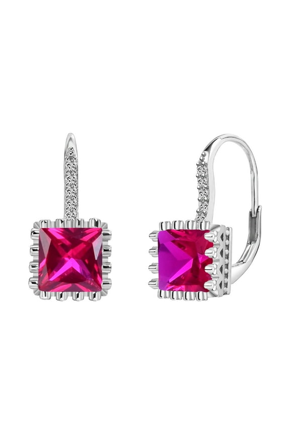 925 Sterling Silver Lever Back Earrings with Princess Cut Cubic Zirconia for Women