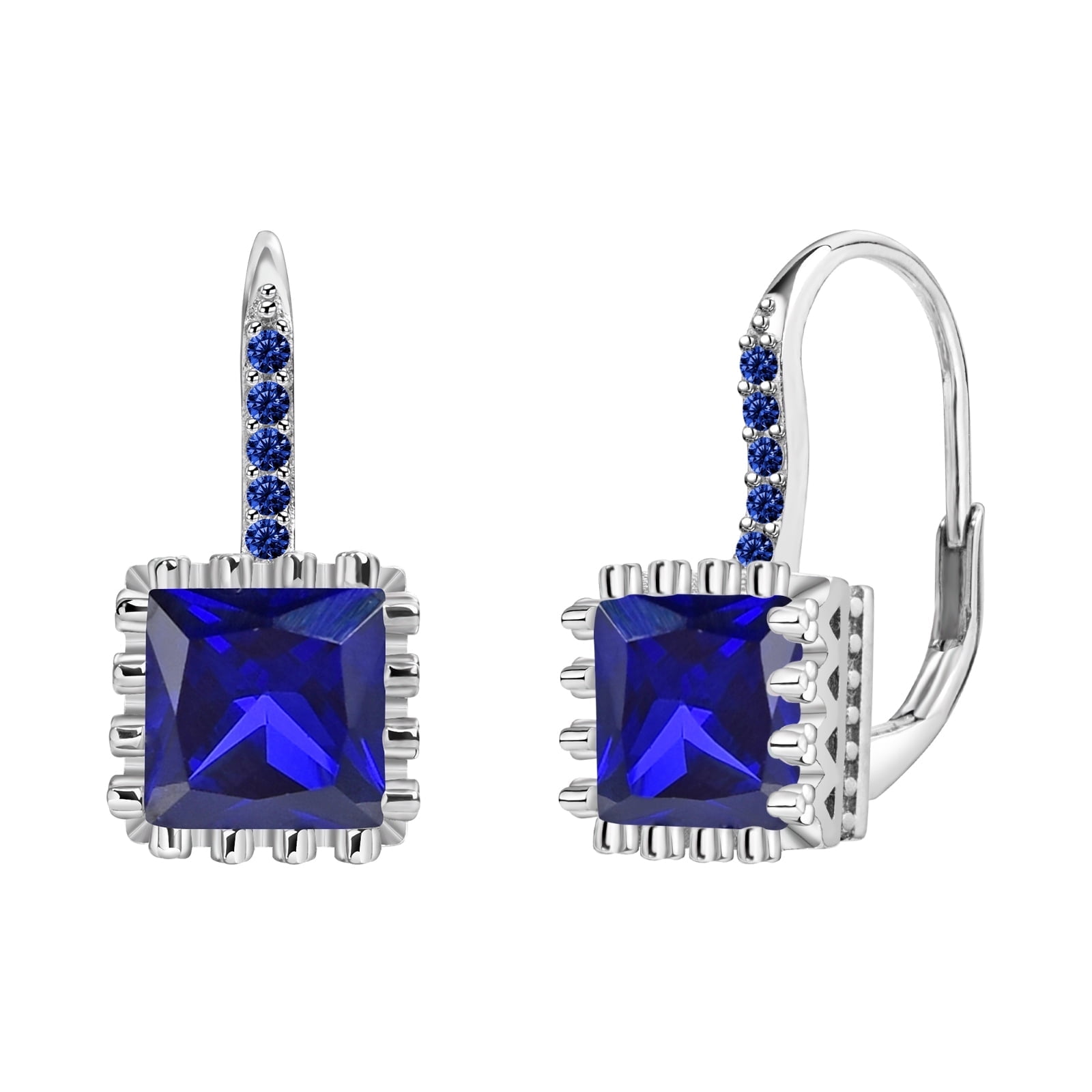 925 Sterling Silver Lever Back Earrings with Princess Cut Cubic Zirconia for Women
