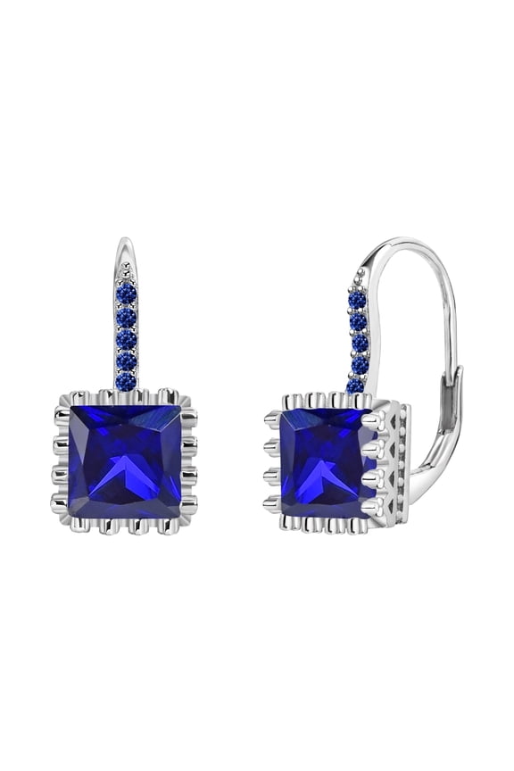 925 Sterling Silver Lever Back Earrings with Princess Cut Cubic Zirconia for Women