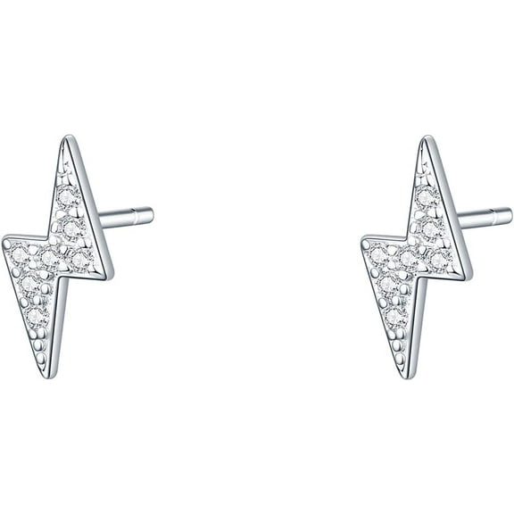 925 Sterling Silver Lightning Bolt Bar Stud Earrings | Minimalist Small Earrings for Women