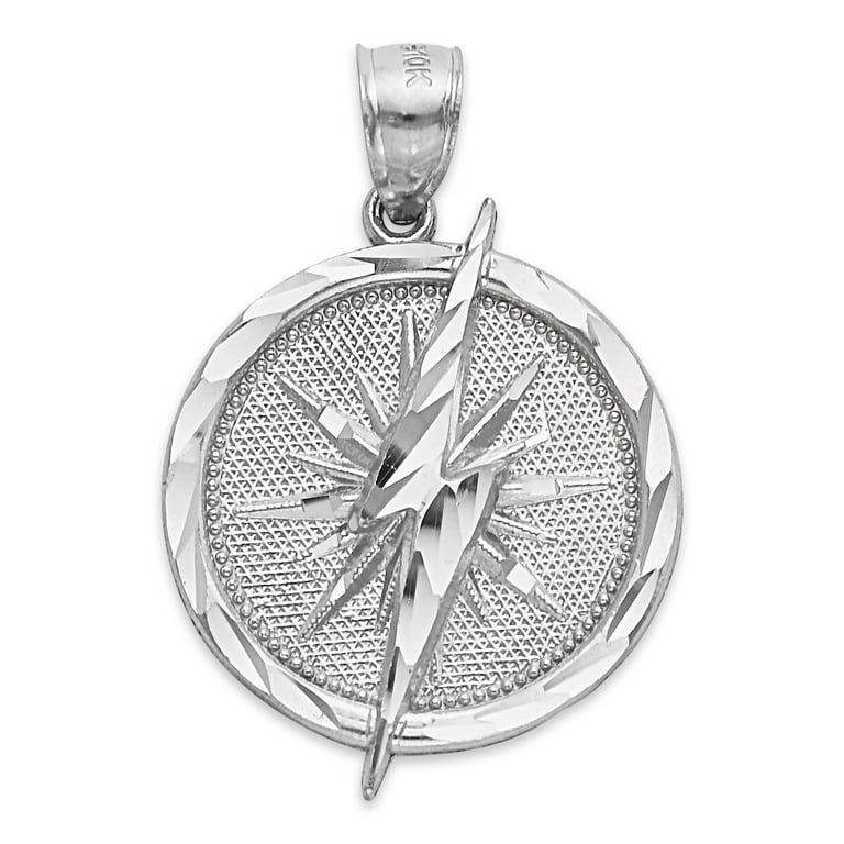 925 Sterling Silver Lightning Bolt Medal, Diamond Cut Pendant
