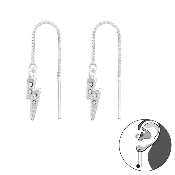 925 Sterling Silver Lightning Bolt Threader Earrings with Crystals