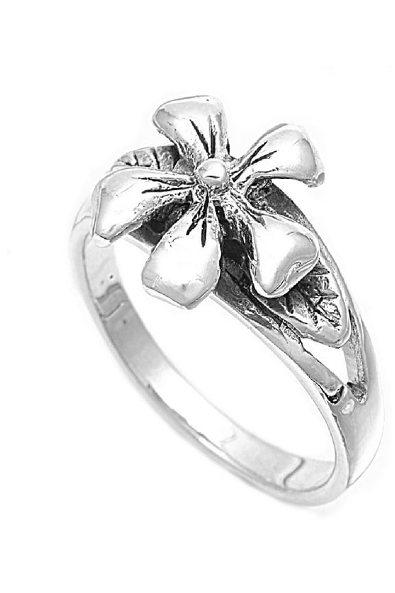 925 Sterling Silver Lily Plumeria Flower Ring Size 9