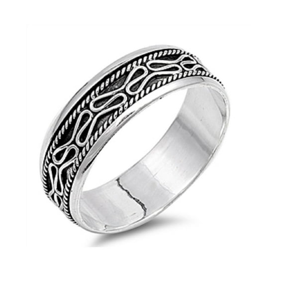 925 Sterling Silver Line Patterns Spinner Ring Size 13