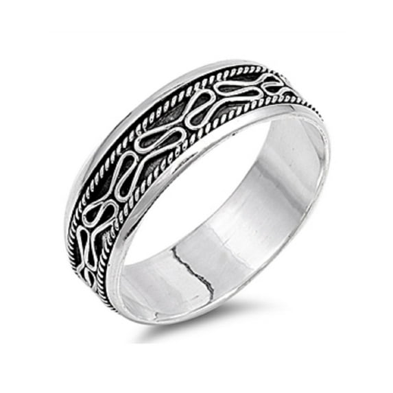 925 Sterling Silver Line Patterns Spinner Ring Size 7