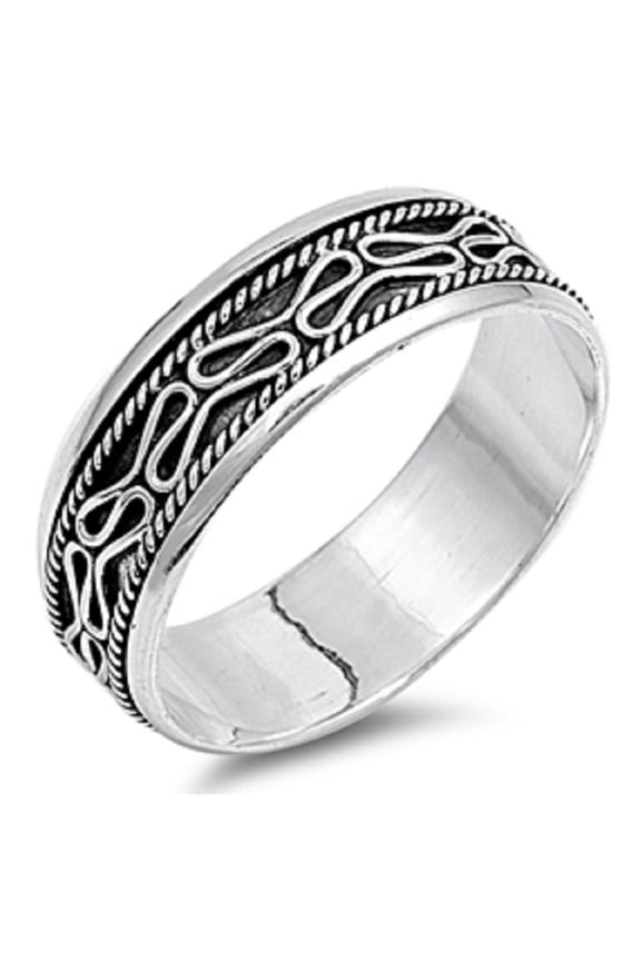 925 Sterling Silver Line Patterns Spinner Ring Size 7