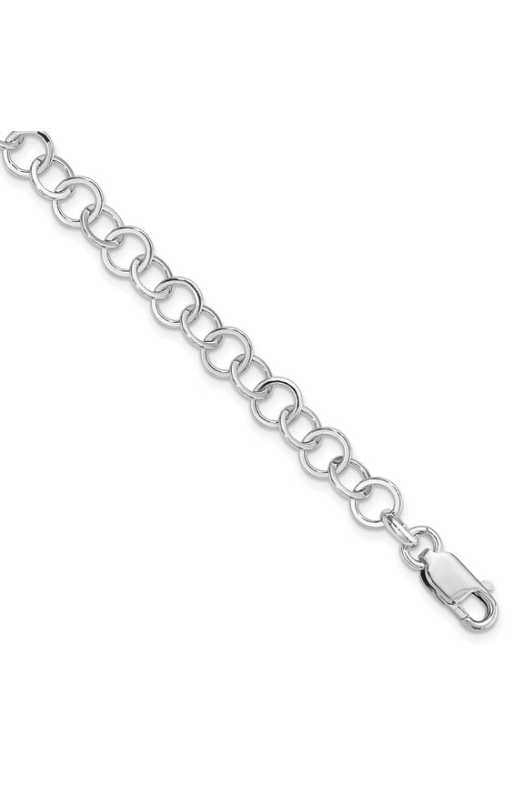 925 Sterling Silver Link Chain Necklace Amore La Vita Rhodium-plated Polished 7 mm 7.5 inch Fancy with Lobster Clasp Charm Bracelet