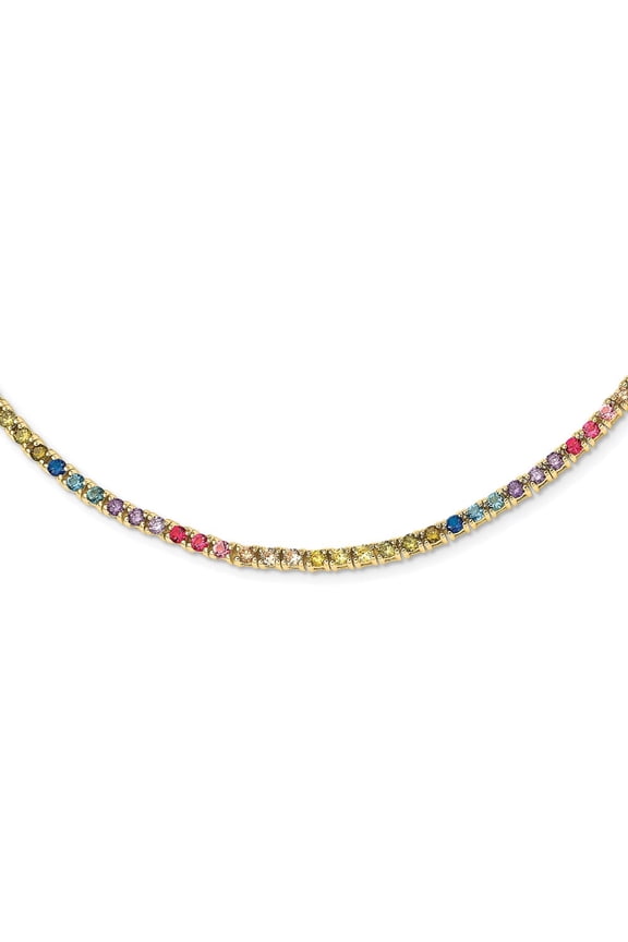 925 Sterling Silver Link Fancy Necklace Chain Prizma Gold-tone 14K Flash Gold-plated 18 inch 3mm Colorful CZ 3.61 mm
