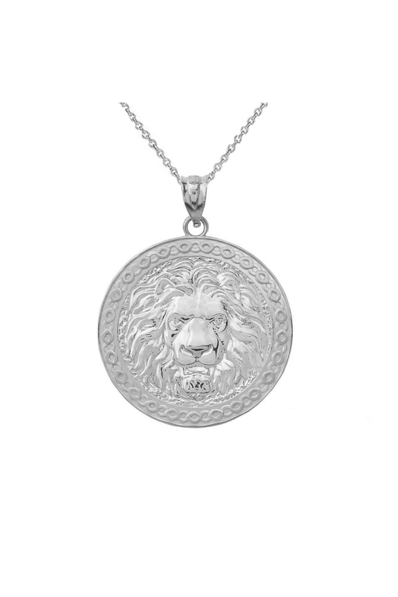 .925 Sterling Silver Lion Head Medallion Pendant Necklace (Pendant Only)