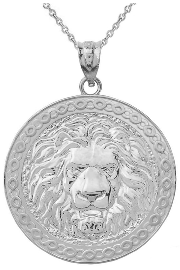.925 Sterling Silver Lion Head Medallion Pendant Necklace (Pendant with 18" chain)