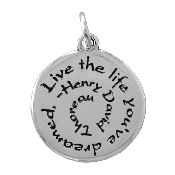 925 Sterling Silver Live The Life Youve Dreamed Charm Oxidized Double Sided 19.9mm X 22.5mm Pendant Necklace for Women