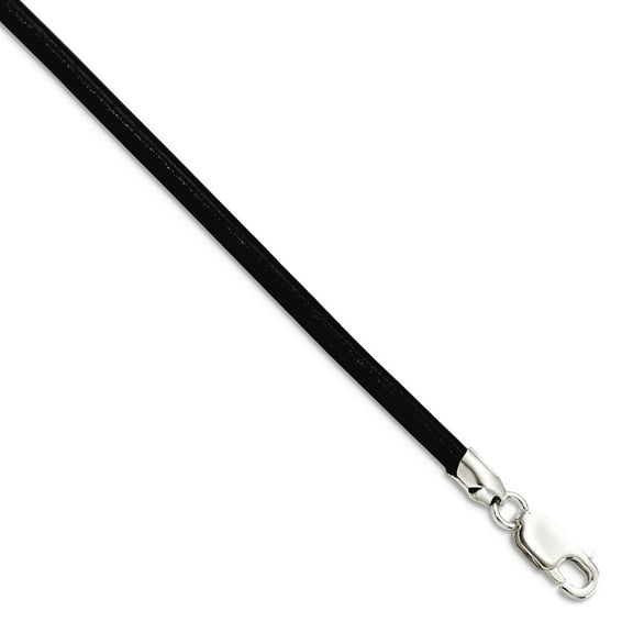 925 Sterling Silver Lobster Claw Closure 3mm Black Leather Necklace 18 Inch Pendant Necklace for Women
