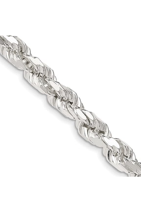 925 Sterling Silver Lobster Claw Closure 7mm Sparkle Cut Polished 8 Sides Rope Chain Necklace 22 Inch - Chain Necklace f