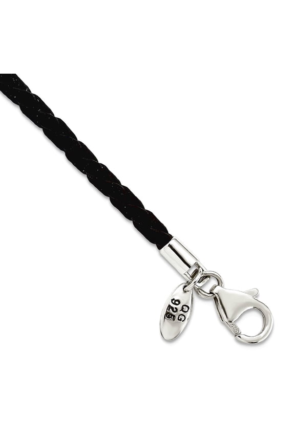 925 Sterling Silver Lobster Claw Closure Black Leather Bead Bracelet 7 Inch 3mm Wide Link Bracelet for Women