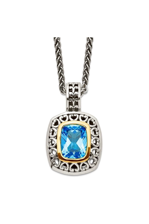 925 Sterling Silver Lobster Claw Closure With 14k Oxidized Light Swiss Blue Topaz Necklace Pendant Necklace for Women