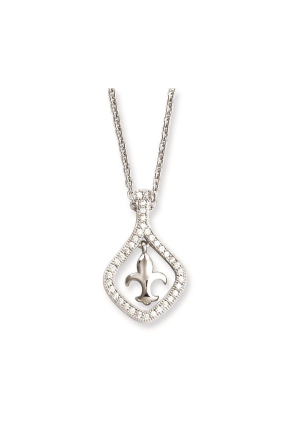 925 Sterling Silver Lobster Claw Closure and CZ Cubic Zirconia Simulated Diamond Brilliant Embers Fleur De Lis Necklace