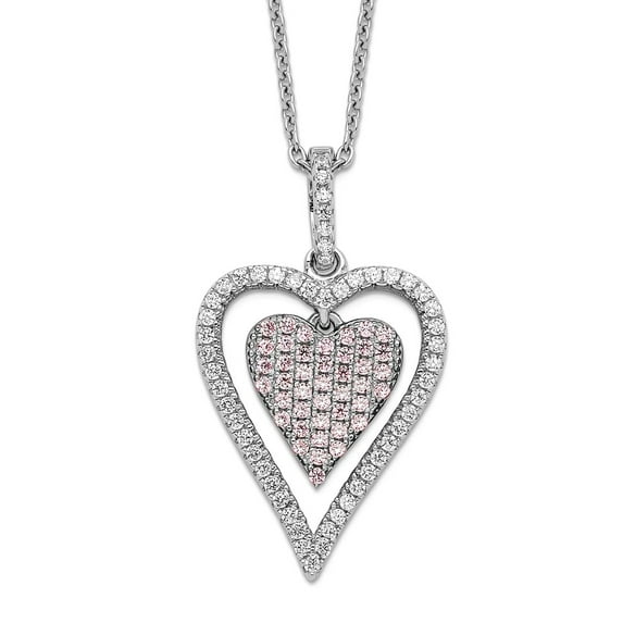 925 Sterling Silver Lobster Claw Closure and Cubic Zirconia Brilliant Embers Love Heart Necklace 18 Inch Pendant Necklac