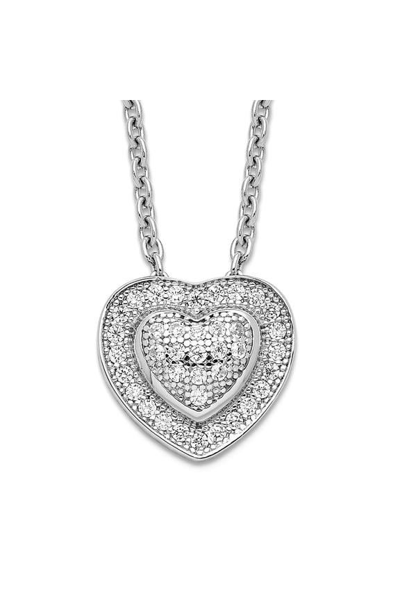 925 Sterling Silver Lobster Claw Closure and Cubic Zirconia Brilliant Embers Love Heart Necklace 18 Inch Pendant Necklac