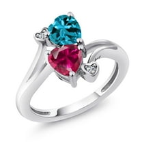 Gem Stone King 925 Sterling Silver London Blue Topaz Red Created Ruby and White Lab Grown Diamond Ring for Women (1.94 Cttw, Heart Shape 6MM, Gemstone November Birthstone, Size 6)