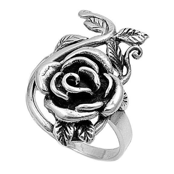 925 Sterling Silver Lonesome Rose Flower Ring Size 7