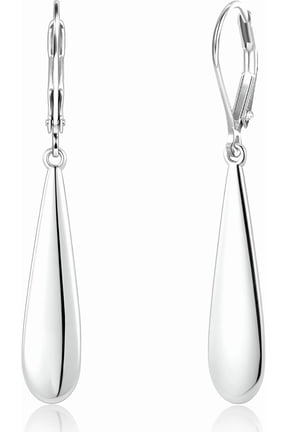 Silver Plated Teardrop Dangle Earrings for Women, Long Drop Leverback Earrings, Lightweight Hypoallergenic Silver Fashion Jewelry Gift