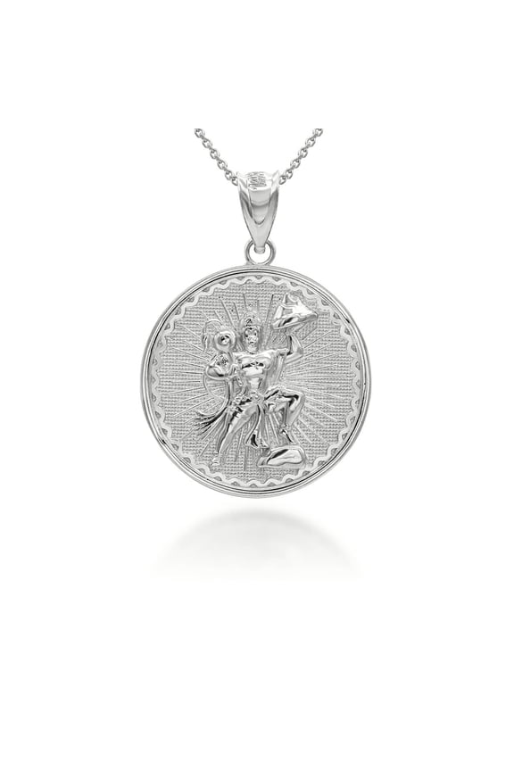 .925 Sterling Silver Lord Hanuman Hindu God Coin Pendant/Necklace (Pendant with 18" chain)