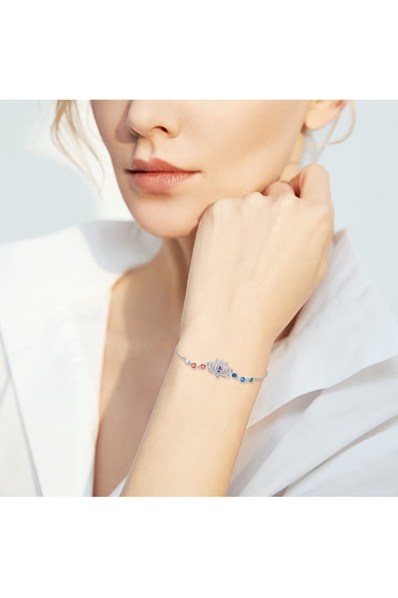 925 Sterling Silver Lotus Bracelet Lotus Flower Ankle Bracelet Adjustable Bracelet Heal 7 Chakra Good Luck Lotus Bracelet Jewelry Gifts for Women Energy Balance Meditation Yoga Lovers
