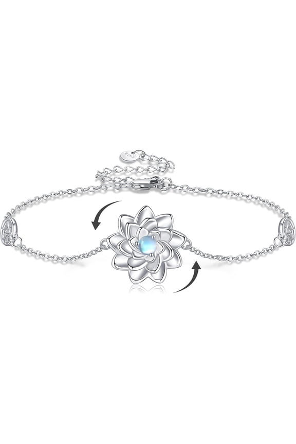 925 Sterling Silver Lotus Fidget Bracelet Spinning Anxiety Relief Lotus Flower Jewelry Gift for Women
