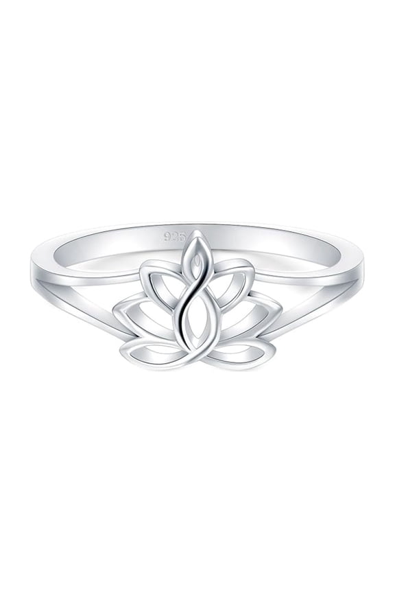 925 Sterling Silver Lotus Flower Design Women Christmas Gift Ring, Delicate Openwork Stacking Ring