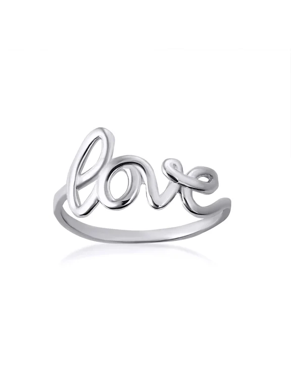 925 Sterling Silver Love Cursive Script Ring (Size 10)