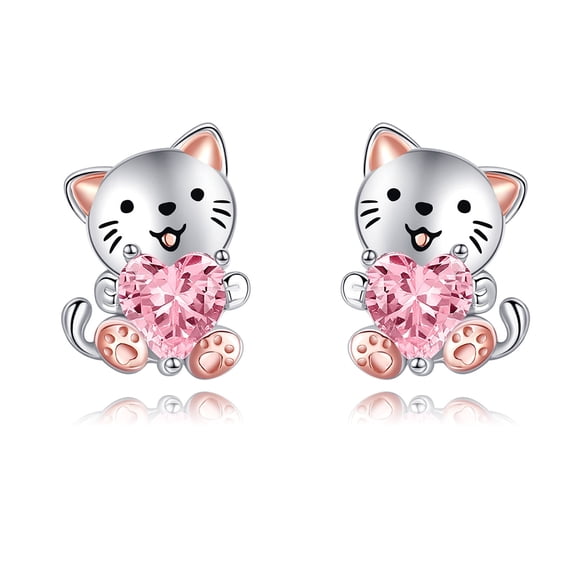 925 Sterling Silver Cat Stud Earrings for Women