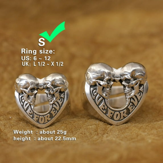 925 Sterling Silver Love Forever Skulls Heart Ring TA443 Small Model US Size 9