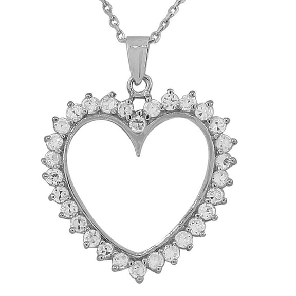 925 Sterling Silver Love Heart Charm White CZ Pendant Necklace with Chain