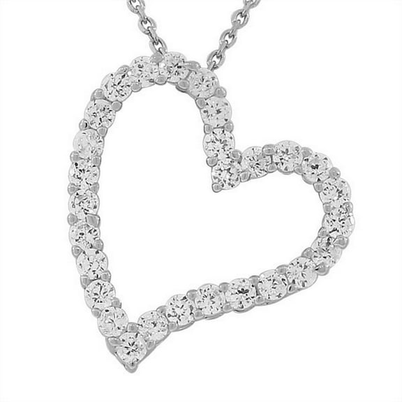 925 Sterling Silver Love Heart Charm White  CZ Pendant Necklace with Chain