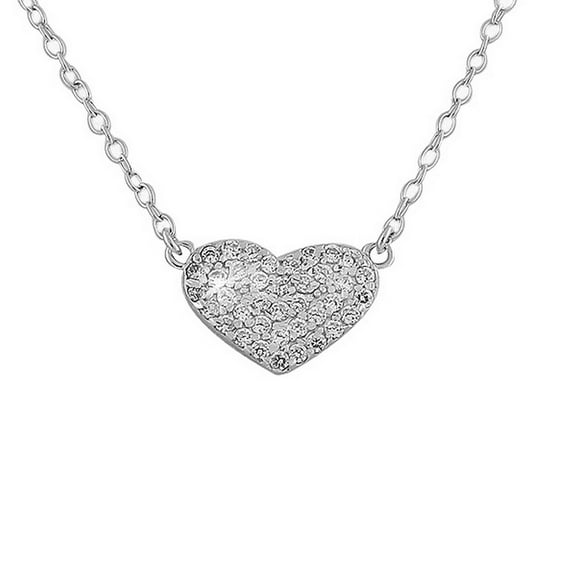 925 Sterling Silver Love Heart Charm White CZ Pendant Necklace