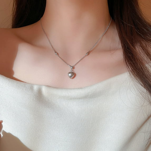 925 Sterling Silver Love Heart Choker Necklace for Women Teens Simple Sweet Heart Pendant Necklace